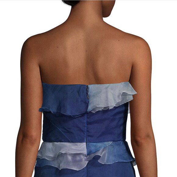 MARCHESA Ombré Strapless Ruffled Silk-Blend Cocktail Dress - Picture 9 of 10